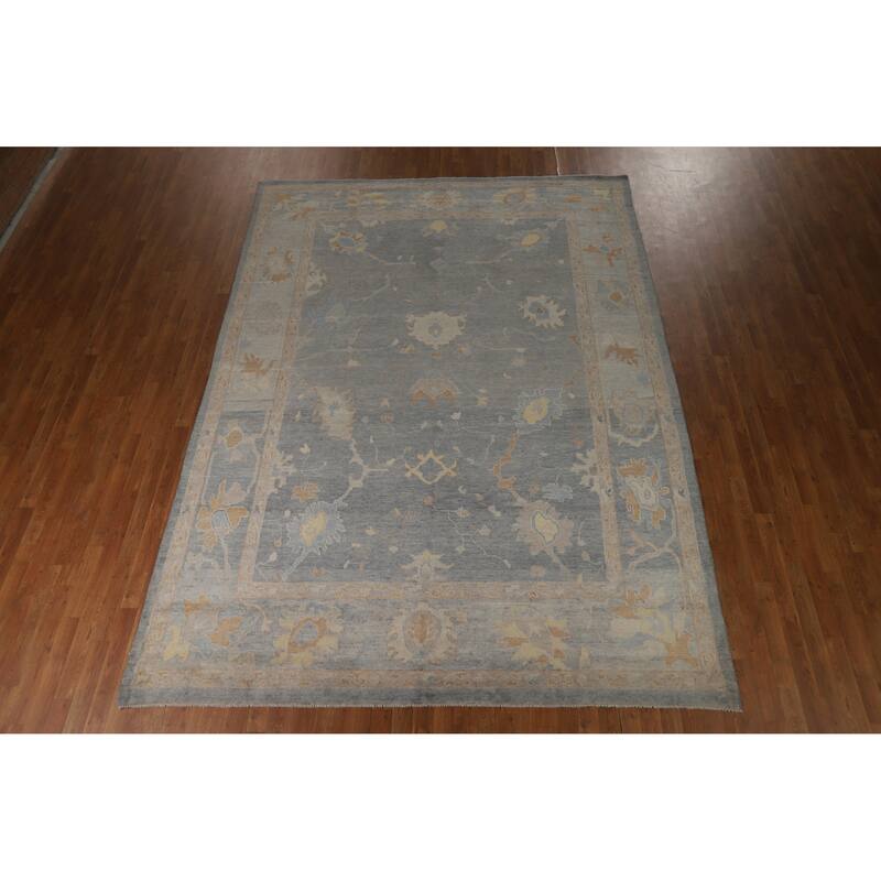 Hand Knotted Oriental 100% Wool Carpet Transitional All-Over Greys & Charcoal Oushak Area Rug - 11' 7'' X 8' 5''