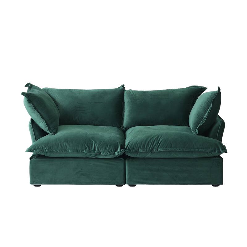 Loveseat Velvet Sectional Sofa, Comfy Down Feather Wide Deep Seat Modular Couch