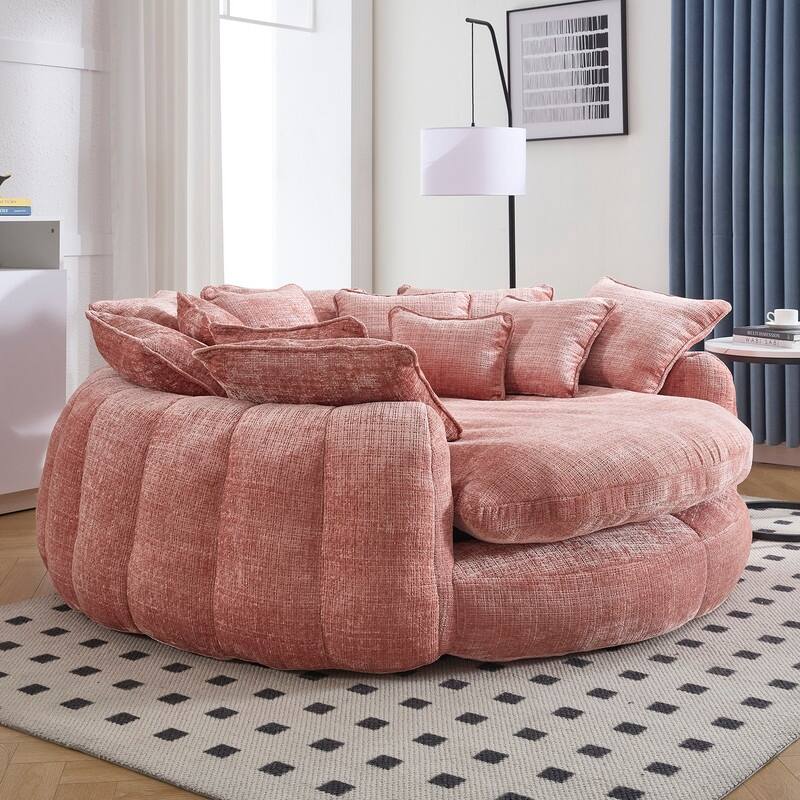 81.10" Double Bread Extra Large Round Sofa Bed with Armrests and Large Cushions