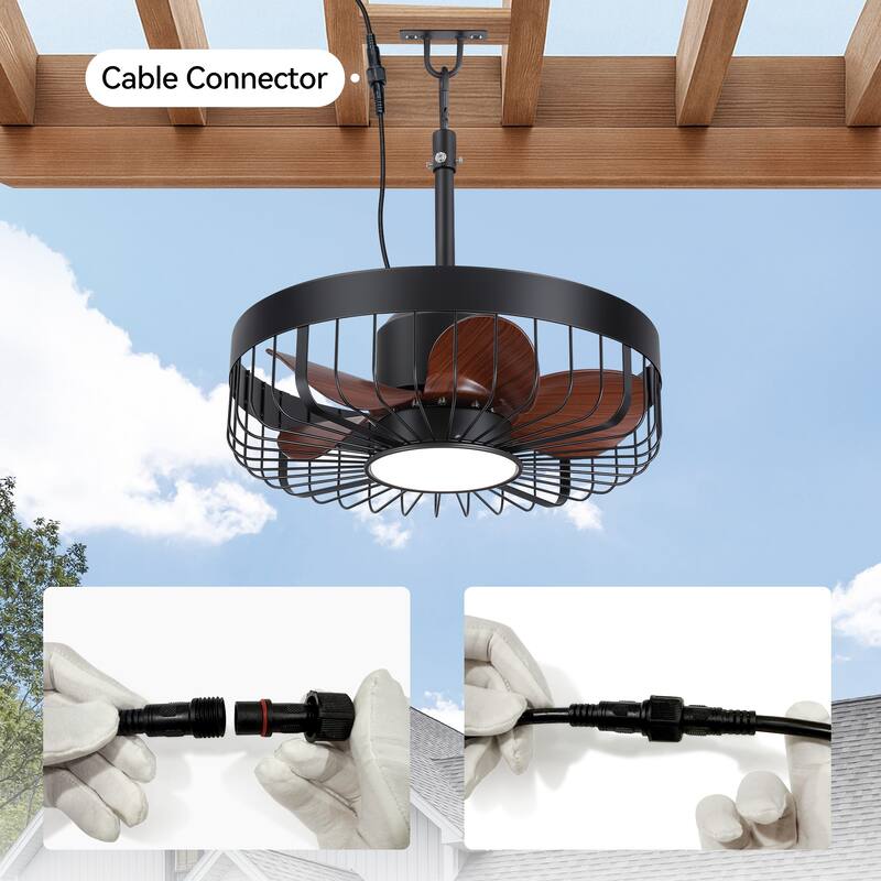 19" Waterproof Plug-in Outdoor Ceiling Fan with Light and Remote(5-Blade)
