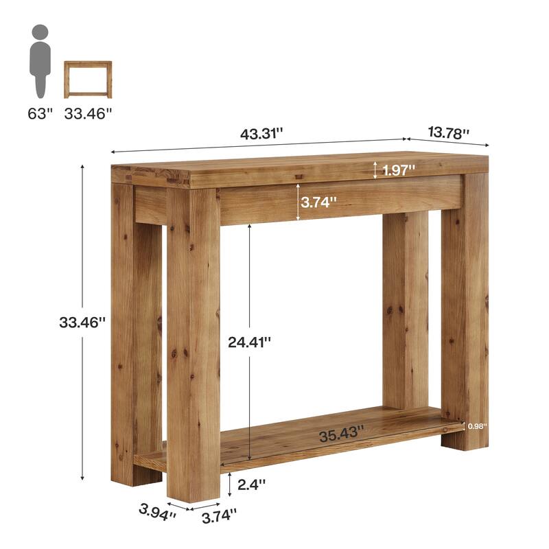 43.3" Solid Wood Console Table with 2-Tier Storage, Sofa Table