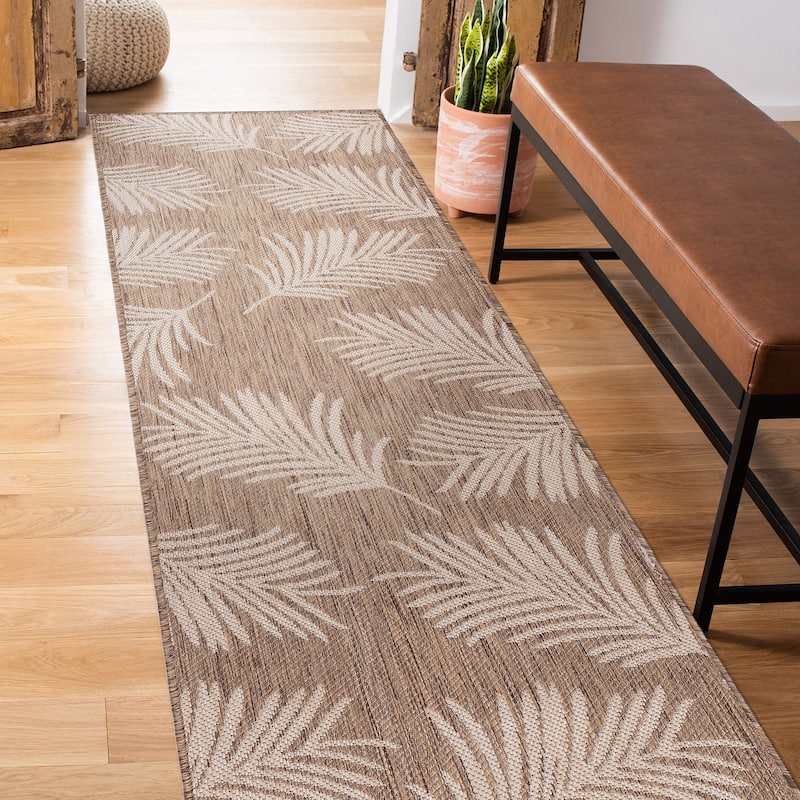 World Rug Gallery Contemporary Palm Leaves Textured Flat Weave Indoor/Outdoor Area Rug