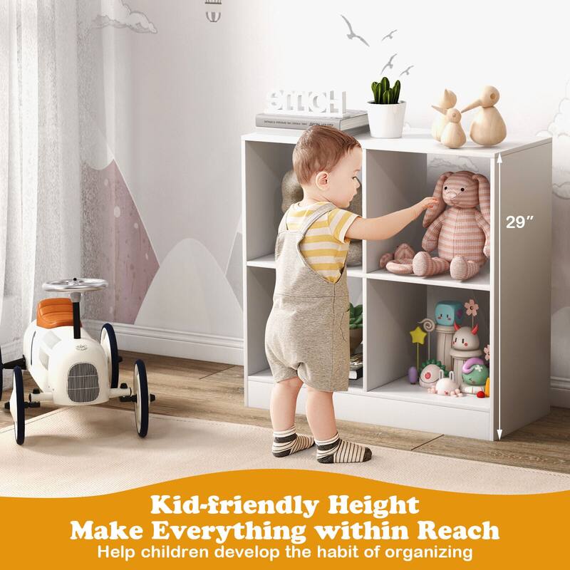 Children’s Toy Storage Organizer with 4 Open Cubes and Top Shelf for Bedroom or School Use - 29" x 13" x 29" (L x W x H)