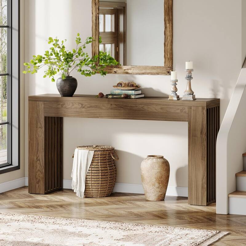 59" Farmhouse Console Table with Vertical Slat Legs for Hallway
