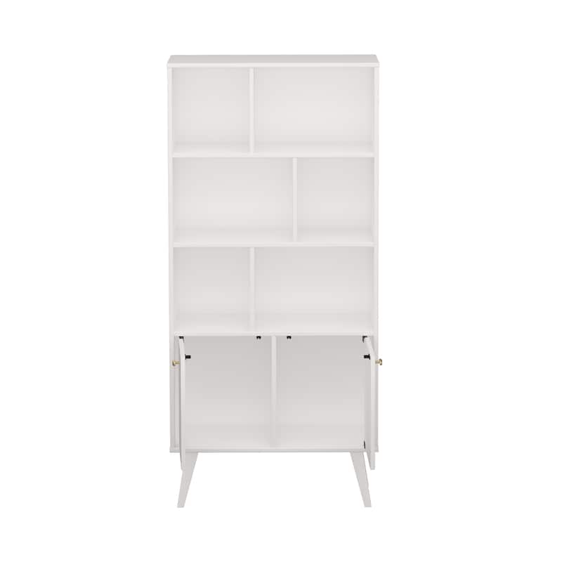 Prepac Milo Mid-Century Modern Bookcase with Six Shelves and Two Doors - 29 in. W x 62.25 in. H x 12 in. D