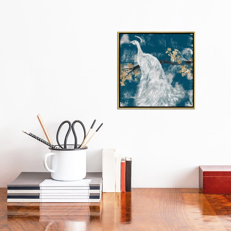 iCanvas "White Peacock on Indigo II" by Jennifer Goldberger Framed Canvas Print