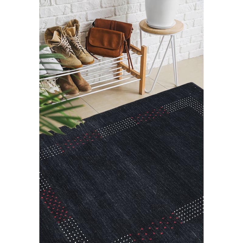 ECARPETGALLERY Hand Loomed Kashkuli Gabbeh Charcoal Wool Rug - 4'0 x 5'7
