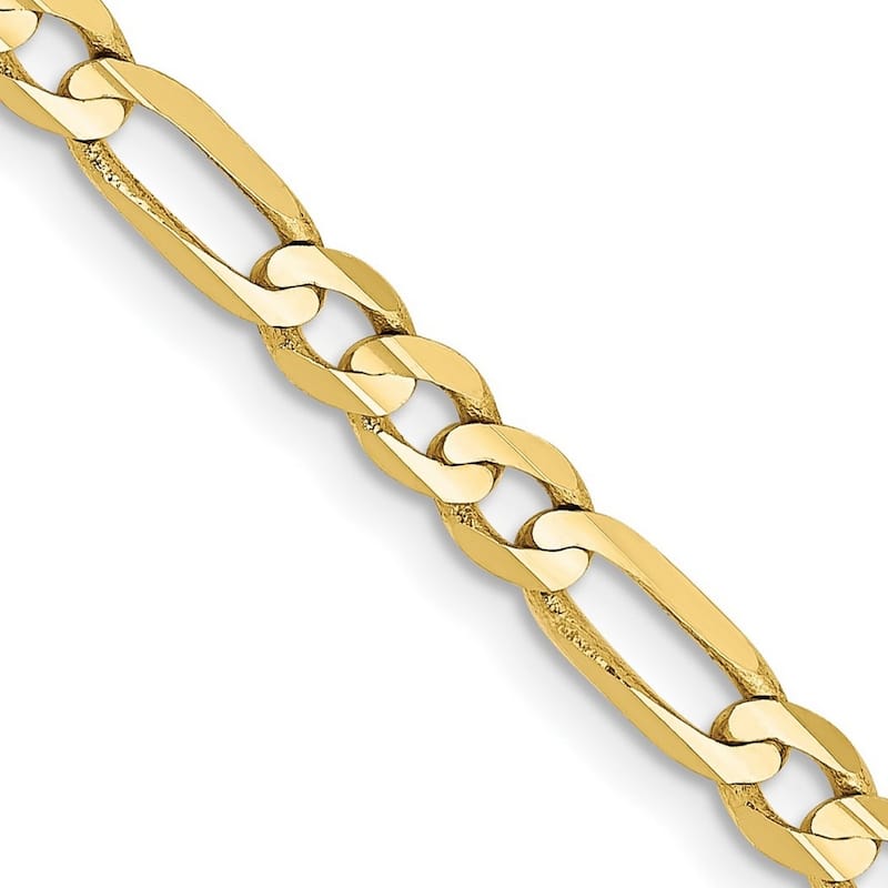 Curata 10k Yellow Gold Solid Concave Polished Light Figaro Chain Bracelet 4.5mm Lobster Claw
