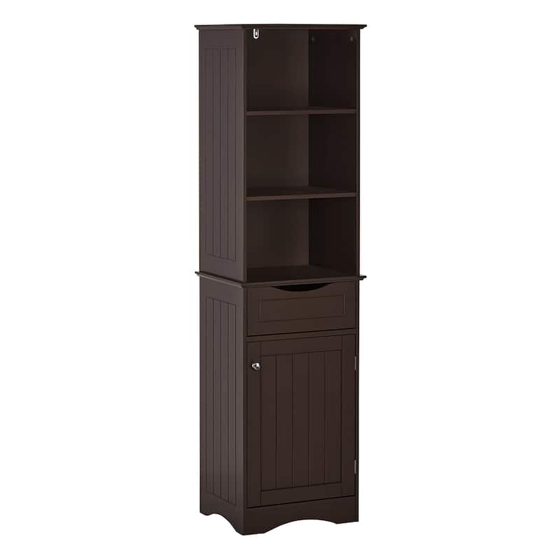 RiverRidge Ashland Tall Bathroom Storage Linen Cabinet and Organizer with Drawer and Shelves