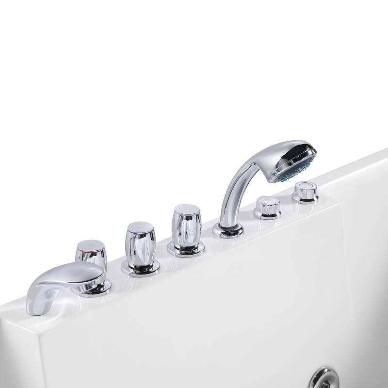 72 in. x 48 in. Left Drain Alcove Whirlpool Bathtub Lighted Rectangular Hydrotherapy Jetted Soaking Bath Tub in White