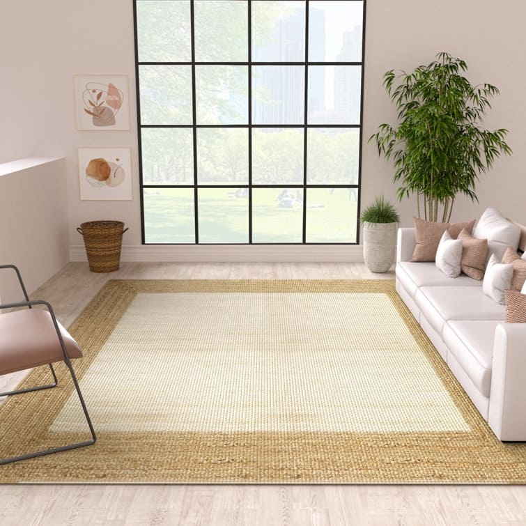 Jute Hand Braided Zigzag Stitch Natural Fibers Farmhouse Style Area Rug - Brown/Cream - Rectangle 7' x 9'