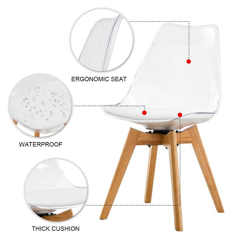 Modern 360°Swivel Crystal Dining Chair,PET Backrest PU Seat Cushion and Oak Legs(Set of 4)