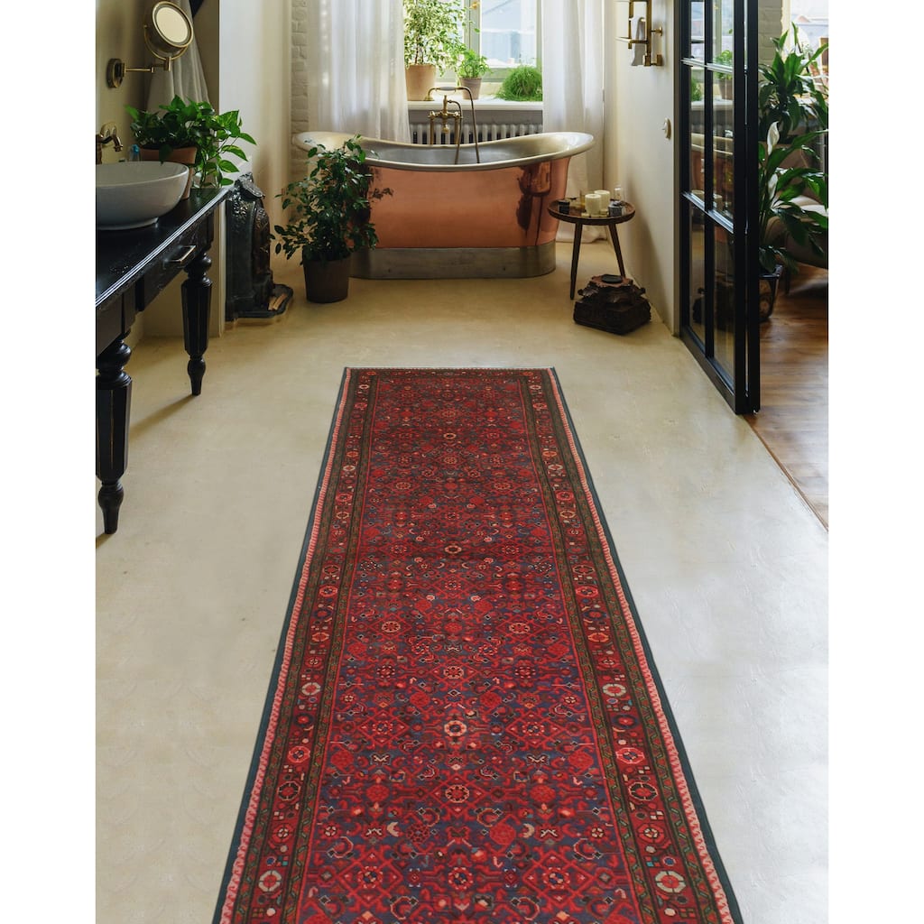 Fine Vintage Distressed Brigitte Blue/Rust Runner - 3'8" x 13'3"