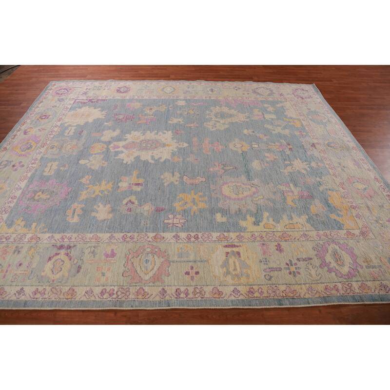 Hand Knotted Oriental 100% Wool Carpet Transitional All-Over Navy Blue & Blues Oushak Area Rug - 10' 2'' X 8' 5''