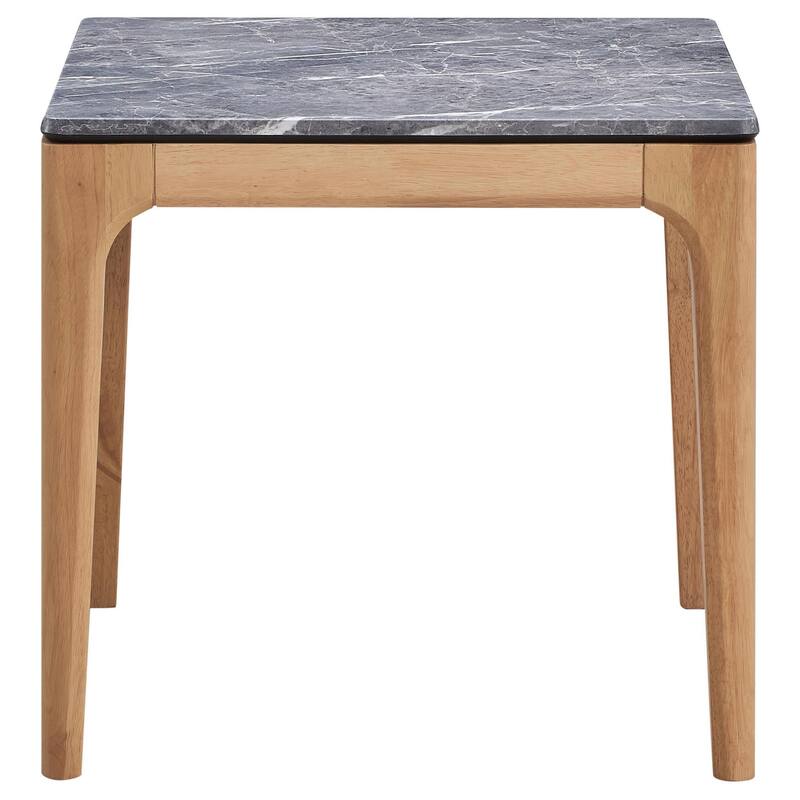Aris Side End Table, 24 Inch Gray Faux Marble, Square Light Oak Wood