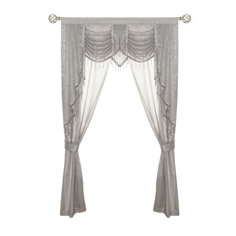 Kate Aurora Ultra Glam Beaded Sparkly Sheer Window in a Bag Curtain Set - 58 in. W x 84 in.