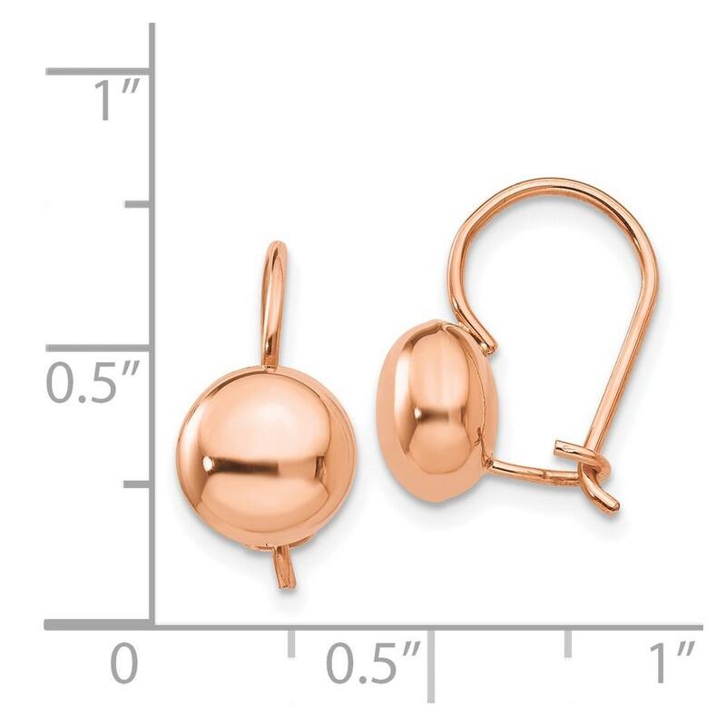 Curata 14k Rose Gold Polished 8mm Button Kidney Wire Earrings