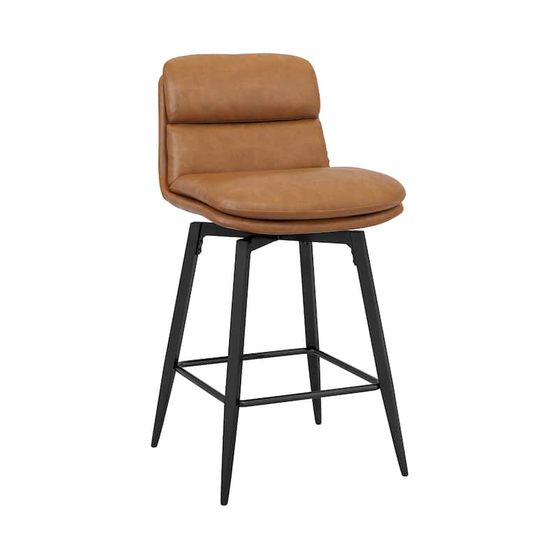 Upholstered Faux Leather Bar Stools with Back and Metal Legs Set of 2/3/4, 26" H Seat Height, 360° Swivel Bar Stools Brown