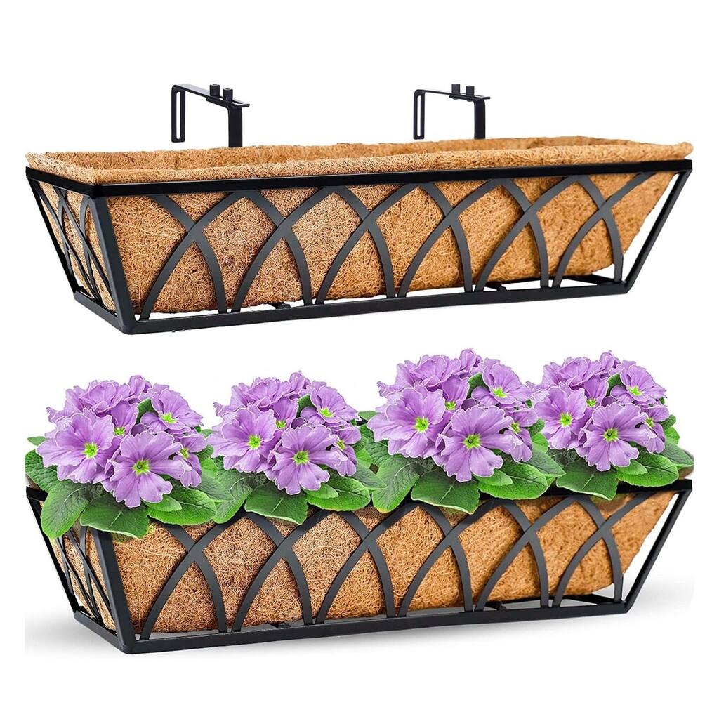 2packs 24 Inch Window Deck with Coco Liner, 24" Window Boxes Horse Trough, Window Basket Deck Railing Planter Boxes