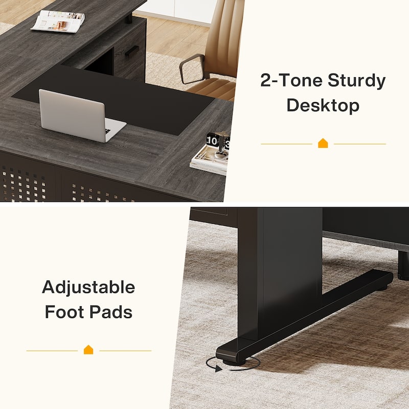 63-Inch L-Shaped Executive Desk with Storage Shelves