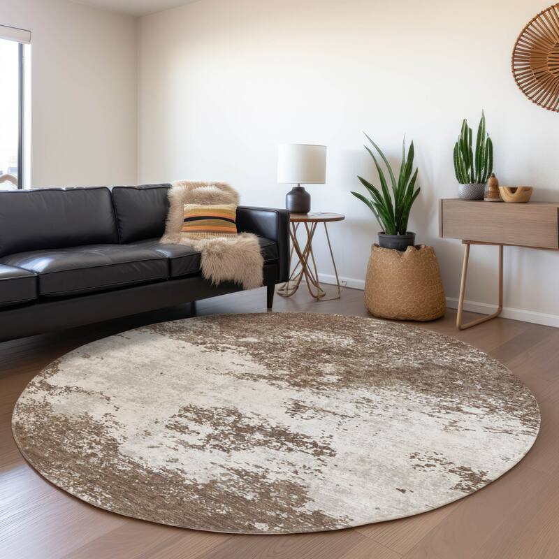 Machine Washable Indoor/ Outdoor Abstract Pixels Chantille Rug - Brown - 8' x 8'