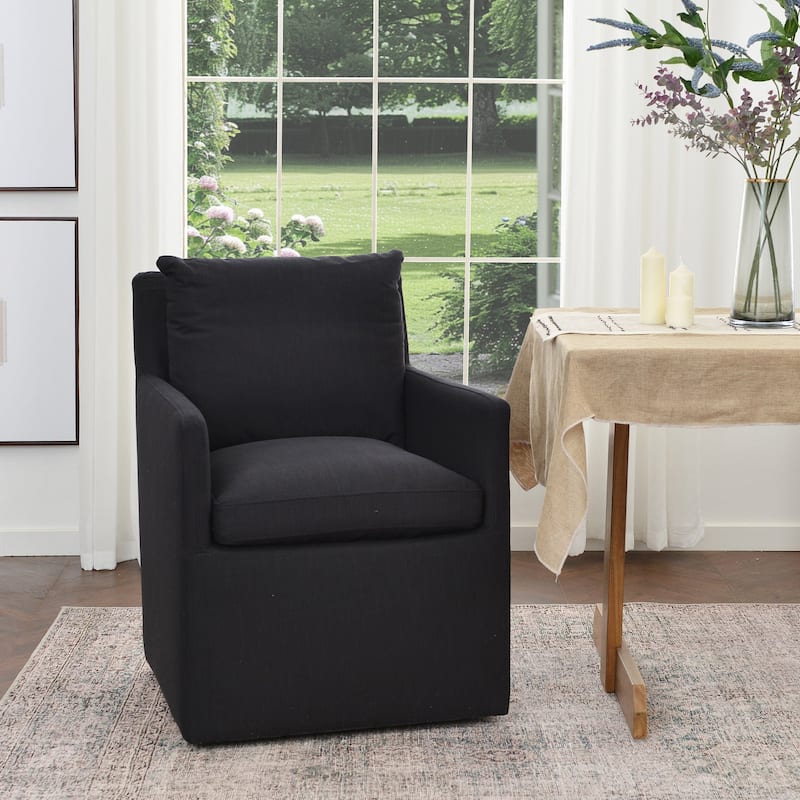 KINWELL 25" Performance Fabric Upholstered Rolling Dining Armchair