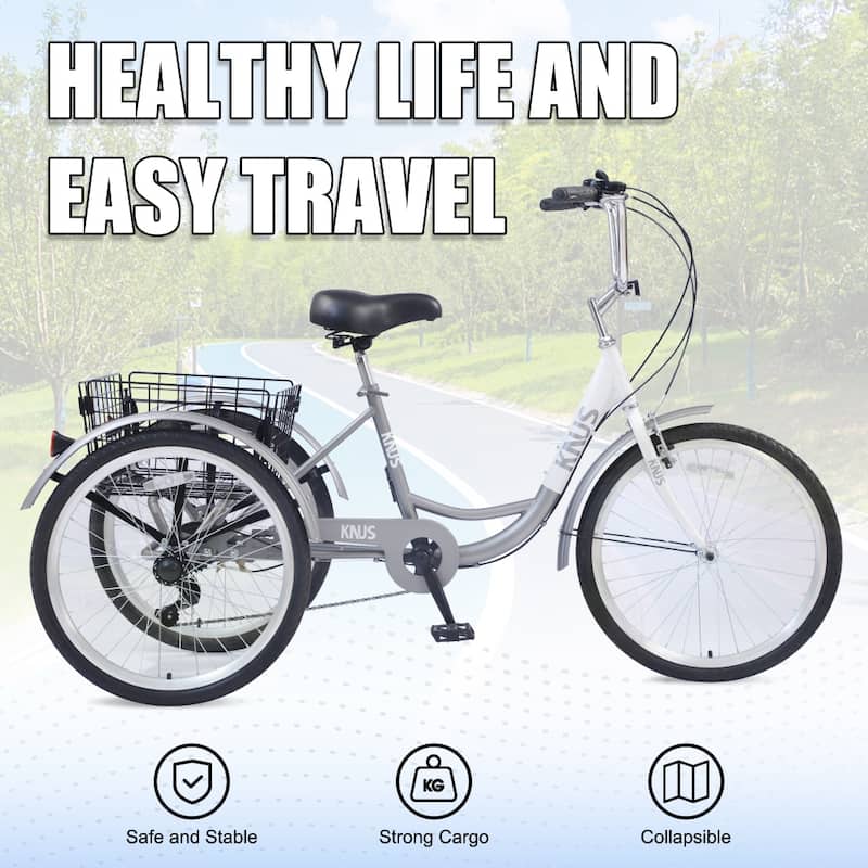 Steel 24 Inch 7 Speed 3-Wheel Bikes with Large Shopping Basket