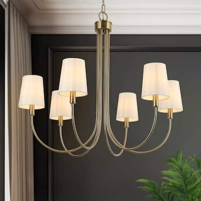 Mid-Century Modern Gold 6-Light French Chandelier Fabric Pendant Lights for Dining Room