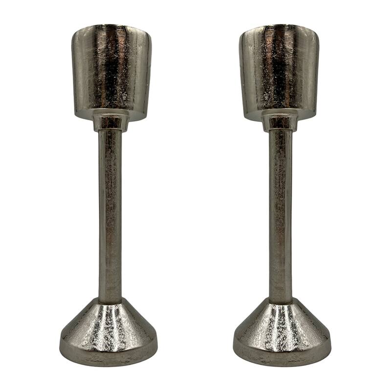 Decorative Handmade Aluminum Modern Candle holder Set of 2 - Medium (4 x 4 x 13 in) - Nickel