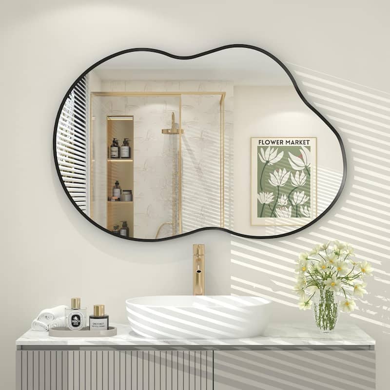 Asymmetrical Cloud High-Strength Aluminum Alloy Framed Easy French Mounted Wall Mirror - 36" x 20" - Black