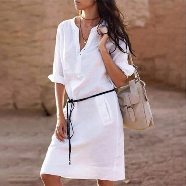 plain white casual dress