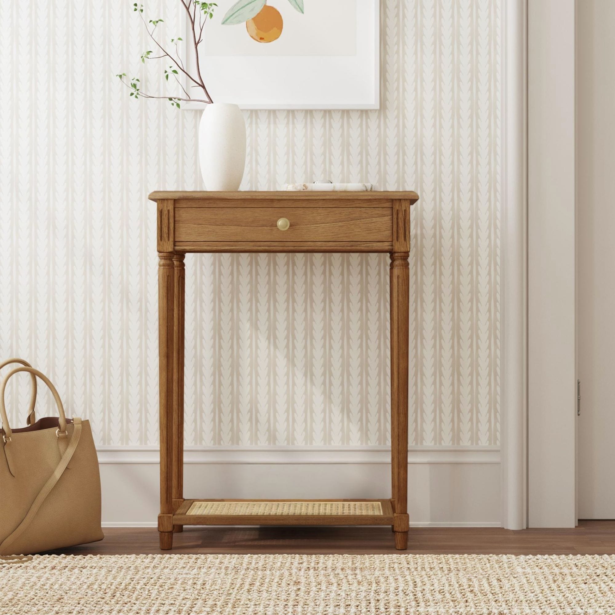 Lenora 1-drawer Solid Wood Console Accent Table with Cane Shelf by East at Main