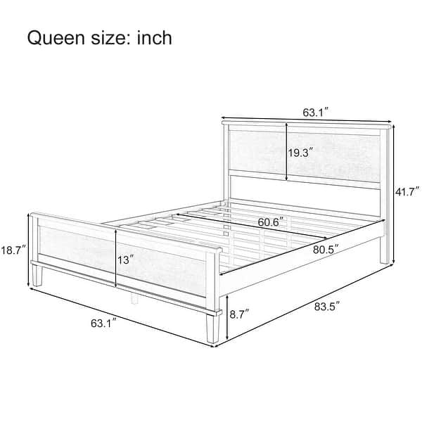 dimension image slide 2 of 6, Wood Platform Bed Frame with Headboard, Wooden Panel Bed with Wood Slat Support and Under Bed Storage, No Box Spring Needed