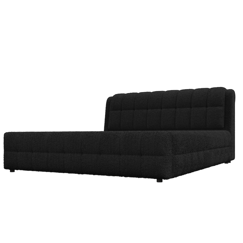 Upholstered Platform Bed with Thick Wingback Headboard and Wood Slat Support