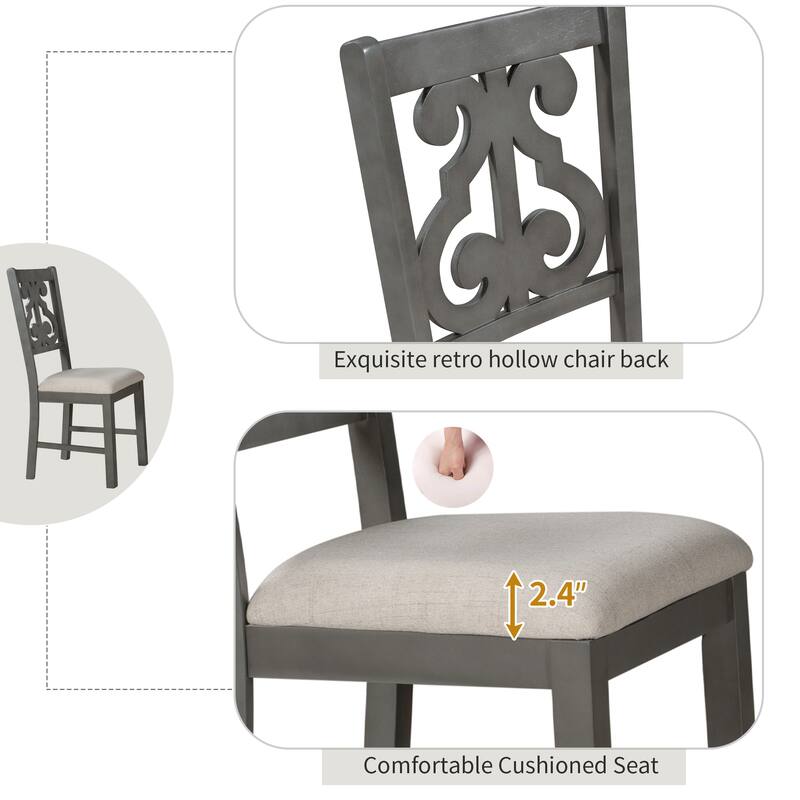 Gray 5-Piece Wooden Dining Table Set with Round Table, 4 Chairs & Shelf
