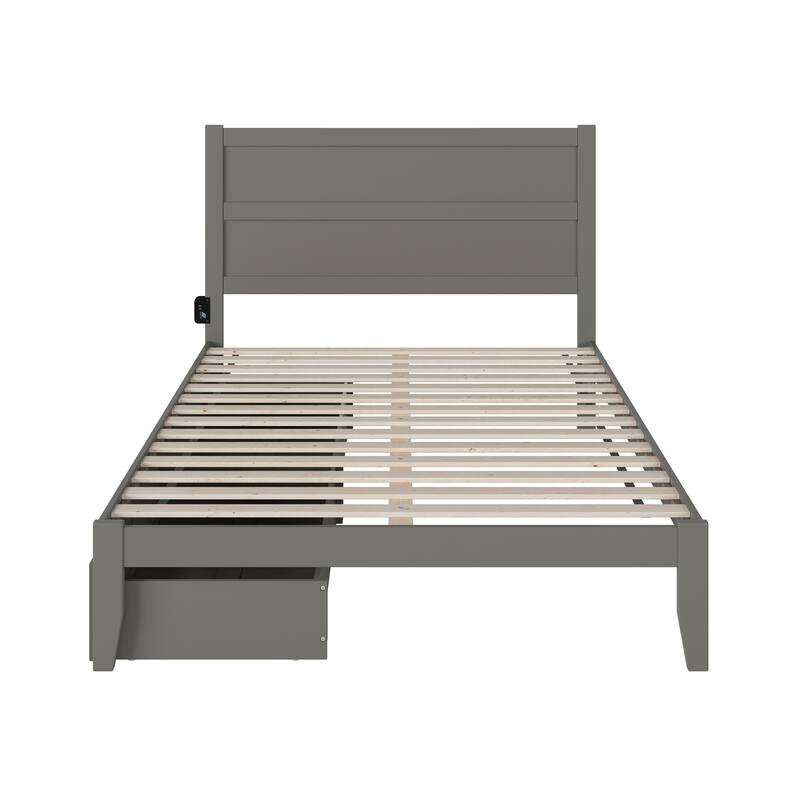 Platform Bed with Drawers Grey - Modern Storage Bed Frame, Wood Bed