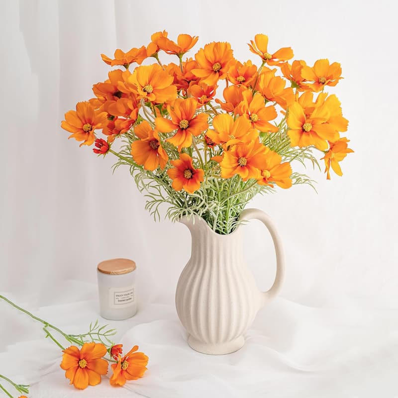 Orange Silk Decorative Artificial Cosmos Faux Flowers