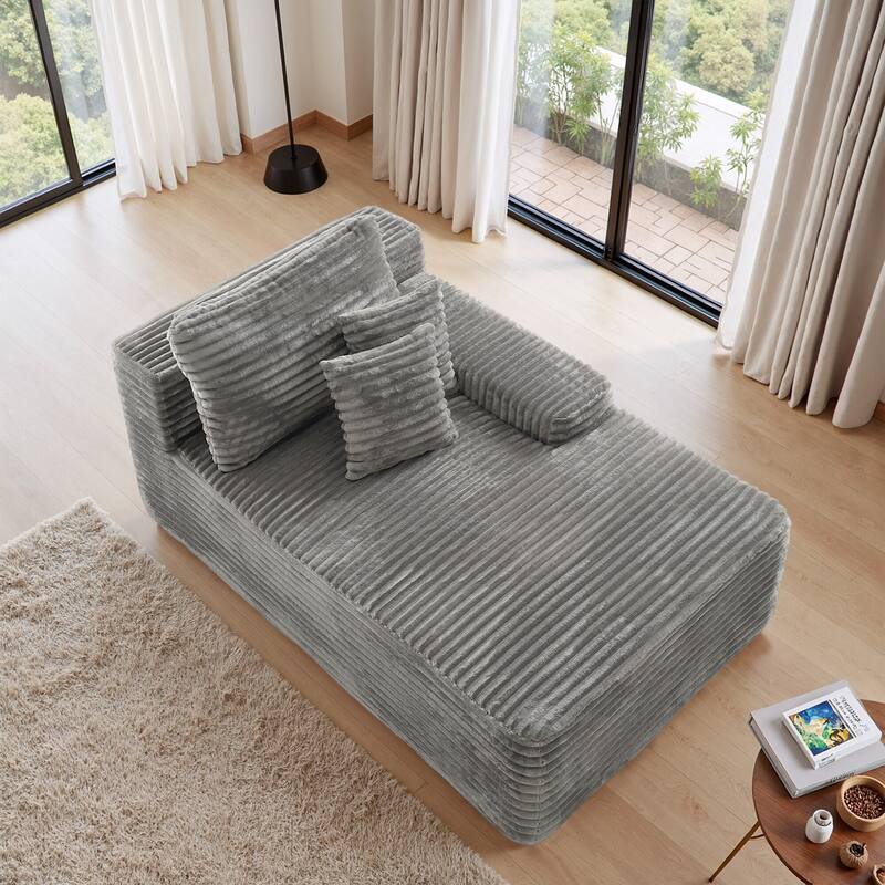 Oversized Upholstered Modular Sectional Chaise Lounge with Pillows - Light Grey-right facing - Right Facing