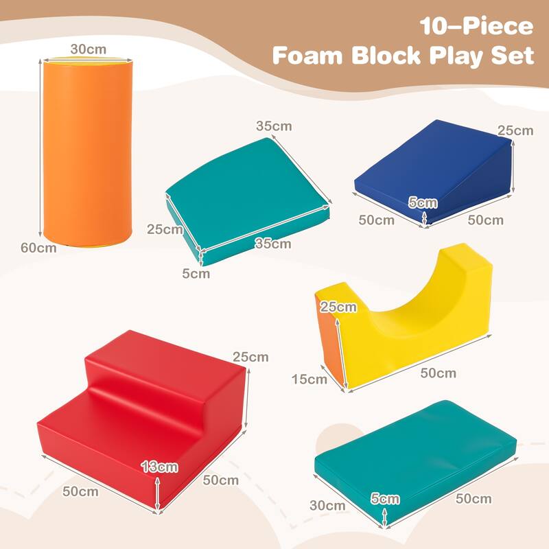 Gymax 10 Pieces Foam Climbing Blocks Set w/ PU Leather Surface for 1-3