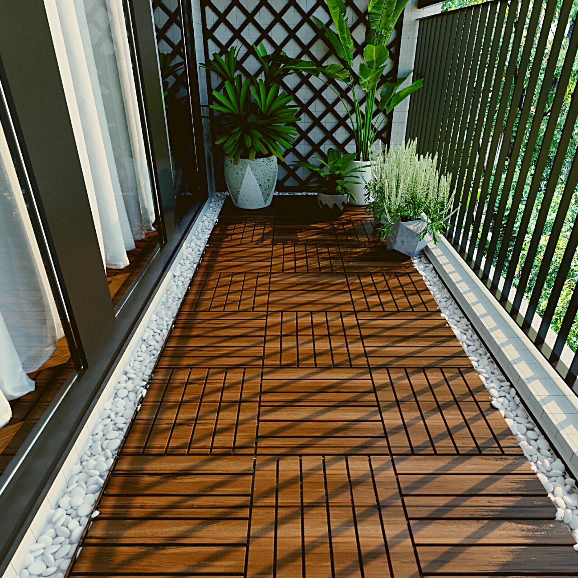 1 ft. x 1 ft. Acacia Wood Flooring Tile Deck Tile in Brown,Checker Pattern (10-Pack)