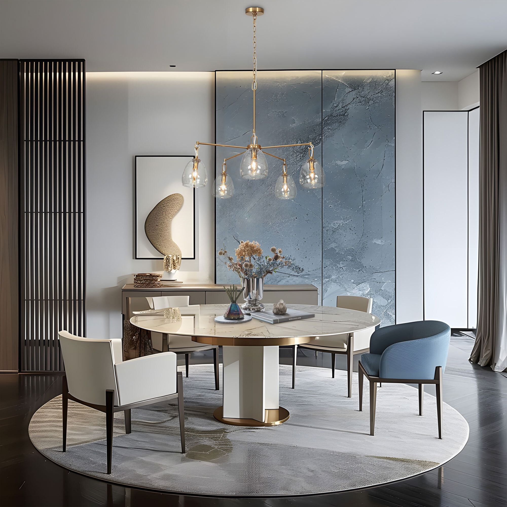 Blobfish Modern Gold 5-Light Glass Chandelier Radial Light for Living Dining Room - Dia.28.7" x H24.8"