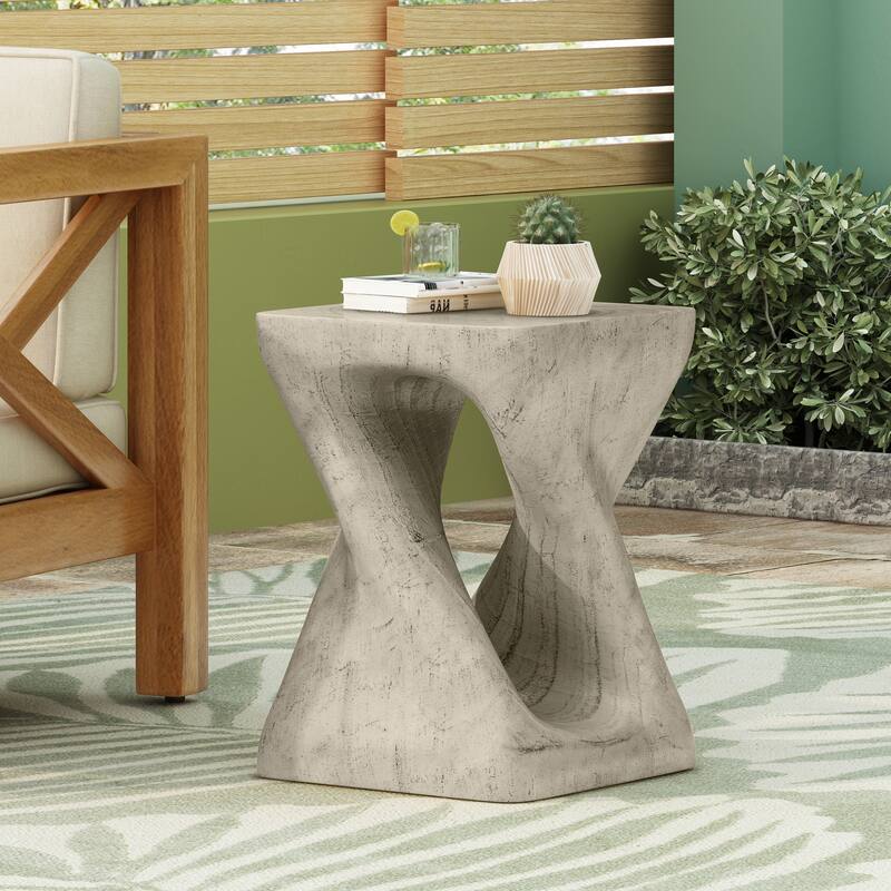 Twist Shape Side Table, Wood-like texture - Grey
