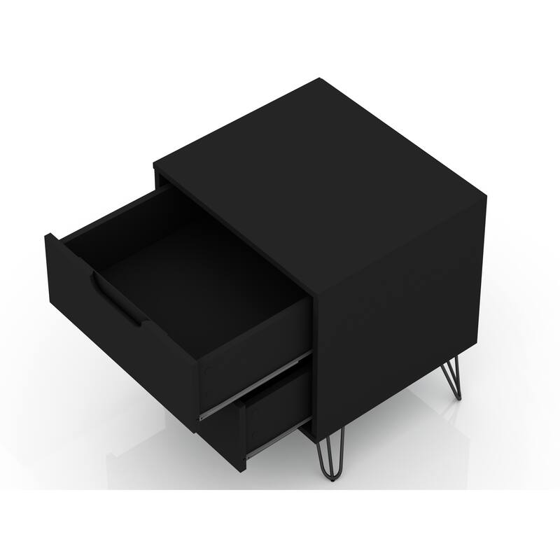 20-Inch Black Nightstand with 2 Drawers, Mid-Century Modern Design