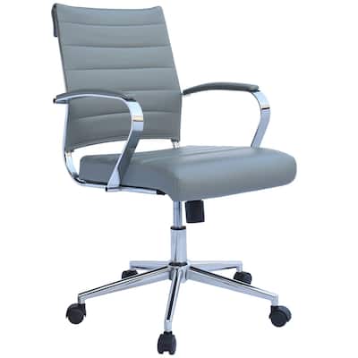Office Chairs Mid Back Ribbed PU Leather Conference Room Tilt Work Desk Manager Task Executive Lumber Support Boss