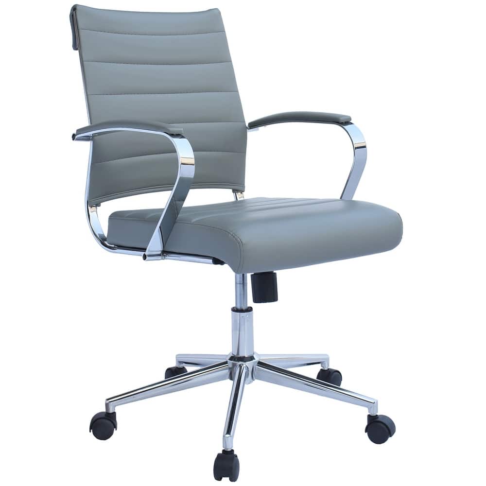 Office Chairs Mid Back Ribbed PU Leather Conference Room Tilt Work Desk Manager Task Executive Lumber Support Boss
