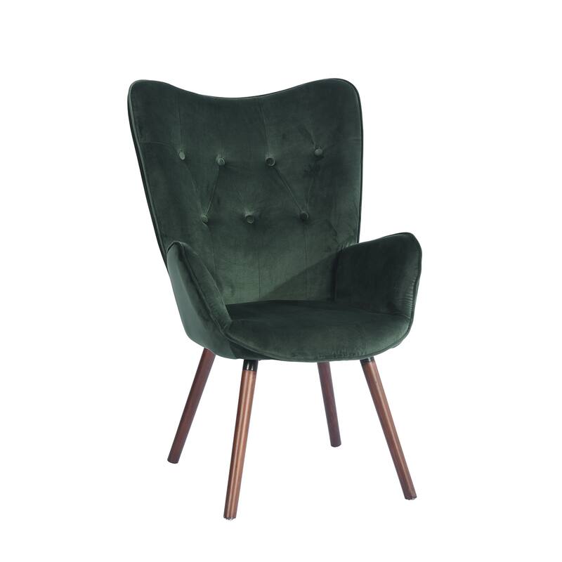 Homy Casa Velvet Accent Chair with Tufted Backrest and Armrests for Living Room and Reading Corner Available in Dark Green - Green