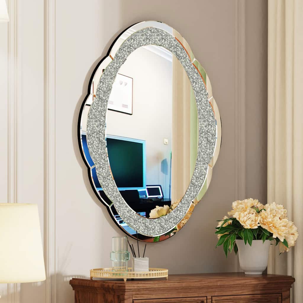 Sparkling Crystal Crush Diamond Oval Blossom Accent Mirror - 23.6" W x 31.5" H