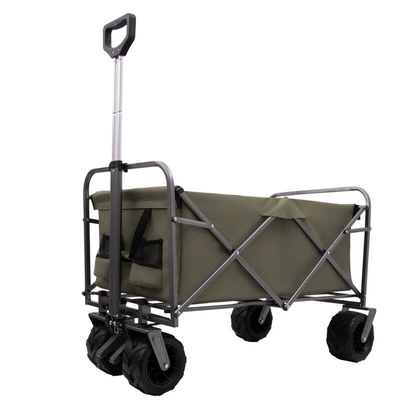 Collapsible Cart with Foot Brake, Large All-Terrain Wheels, Durable Alloy Frame, and Mesh Pocket for Easy Transport of Equipment