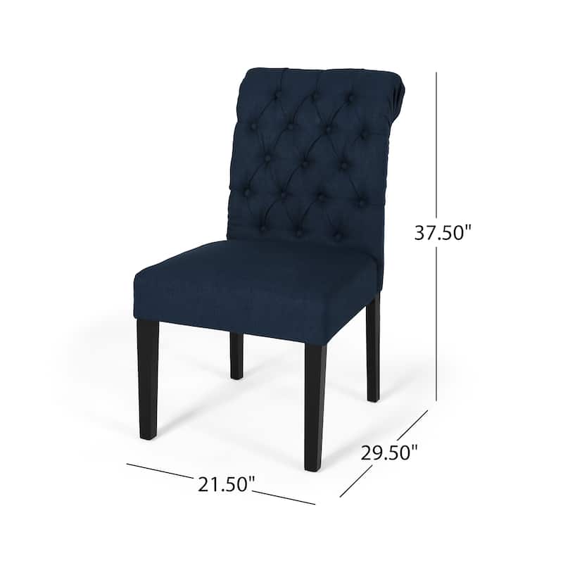 Set of 2 Dining Chairs, Navy Blue Tufted Accent Chairs Kitchen, PU Leather Upholstered Dining Room Chair with Wooden Legs