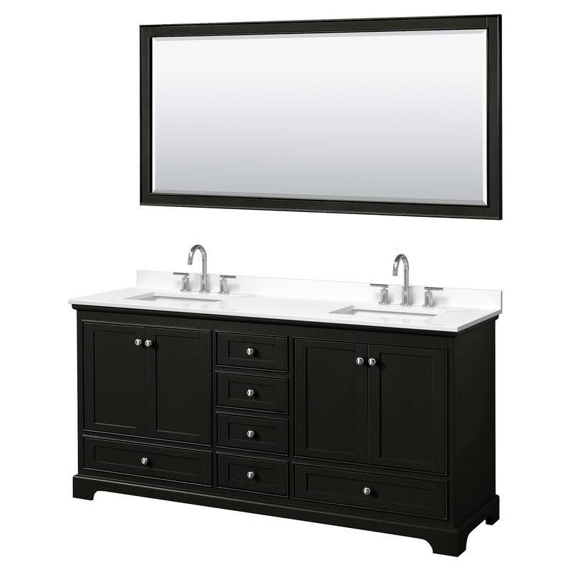 Wyndham Collection WCS202072D-QTZ-US3M70 Deborah 72" Free Standing - Dark Espresso / White Quartz Top / Polished Chrome